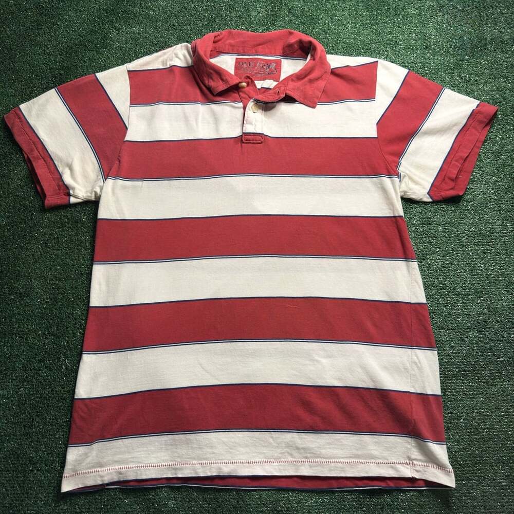 Vintage Old Navy Red White Striped Short Sleeve Polo Shirt Men's XL